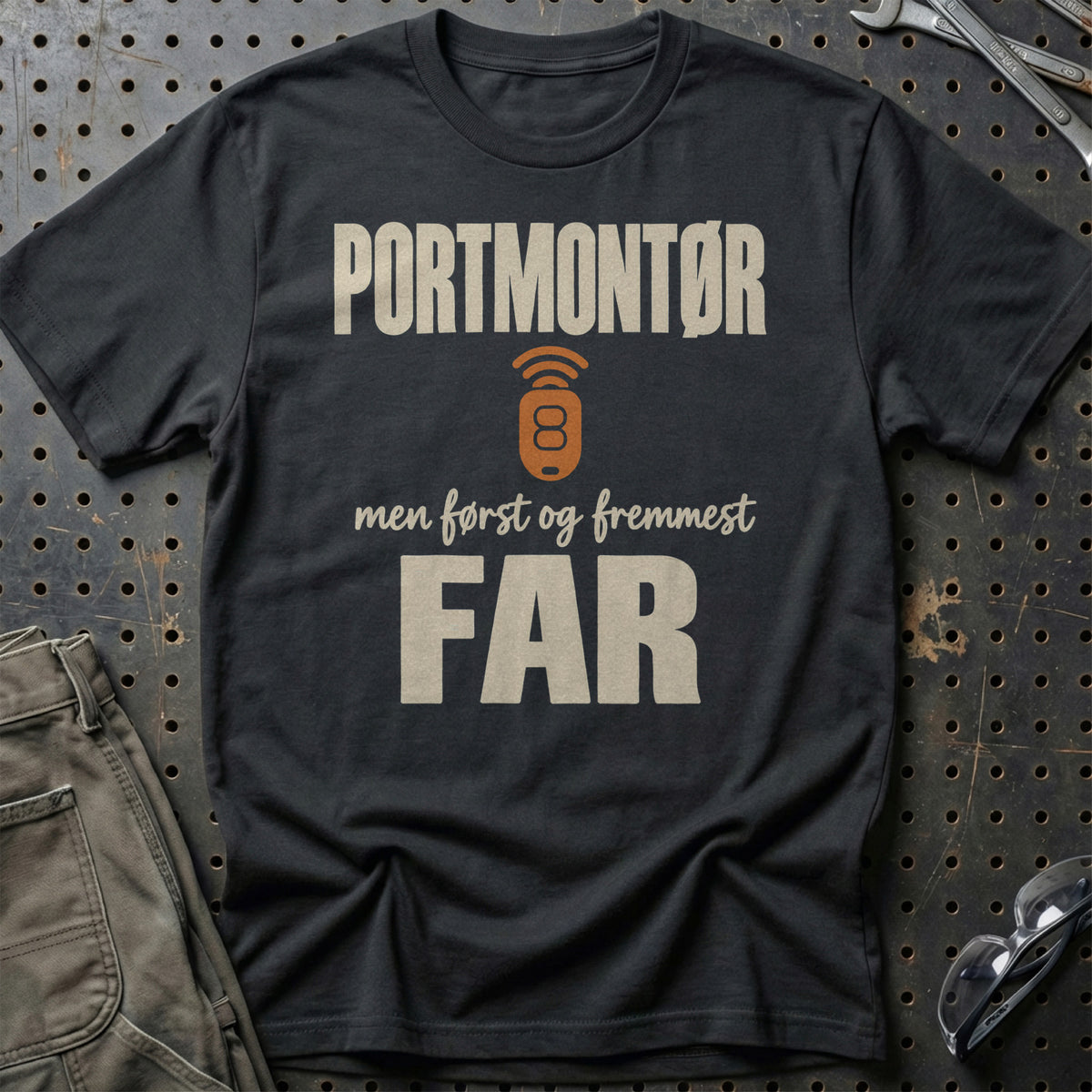 Portmontør – Men Først Og Fremmest Far T-Shirt – Sort