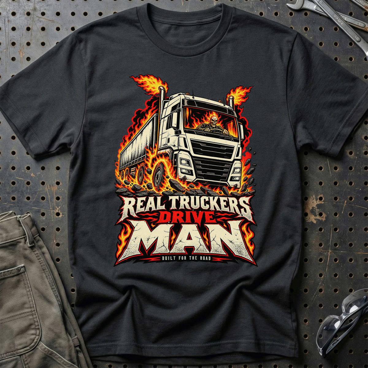 Real Truckers – Drive MAN – Built For The Road T-Shirt – Sort
