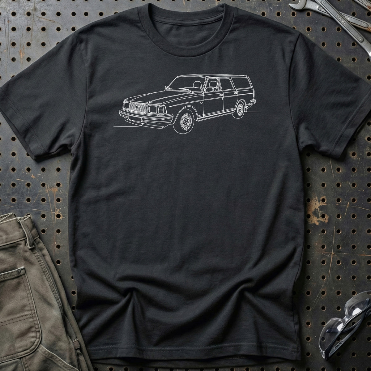 Volvo 245 Wagon - One Line Style T-Shirt-Beklædning-Volvo-Sort-S-Garage Culture Shop- garage - man cave - merchandise