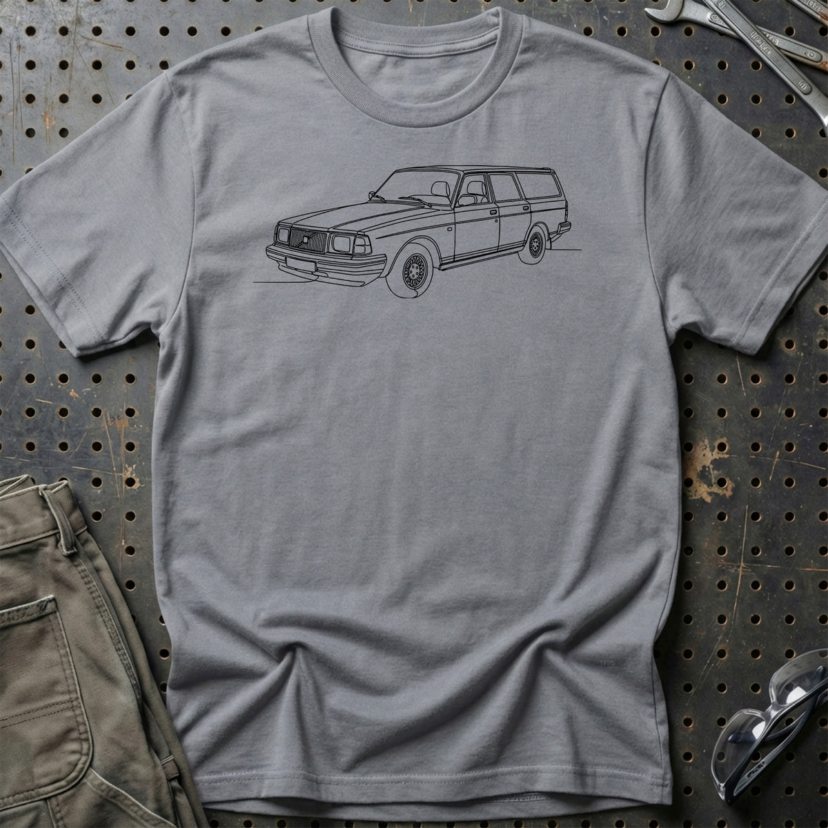 Volvo 245 Wagon - One Line Style T-Shirt-Beklædning-Volvo-Grå Sport-S-Garage Culture Shop- garage - man cave - merchandise