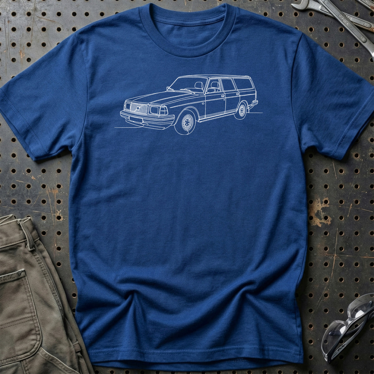 Volvo 245 Wagon - One Line Style T-Shirt-Beklædning-Volvo-Blå Royal-S-Garage Culture Shop- garage - man cave - merchandise