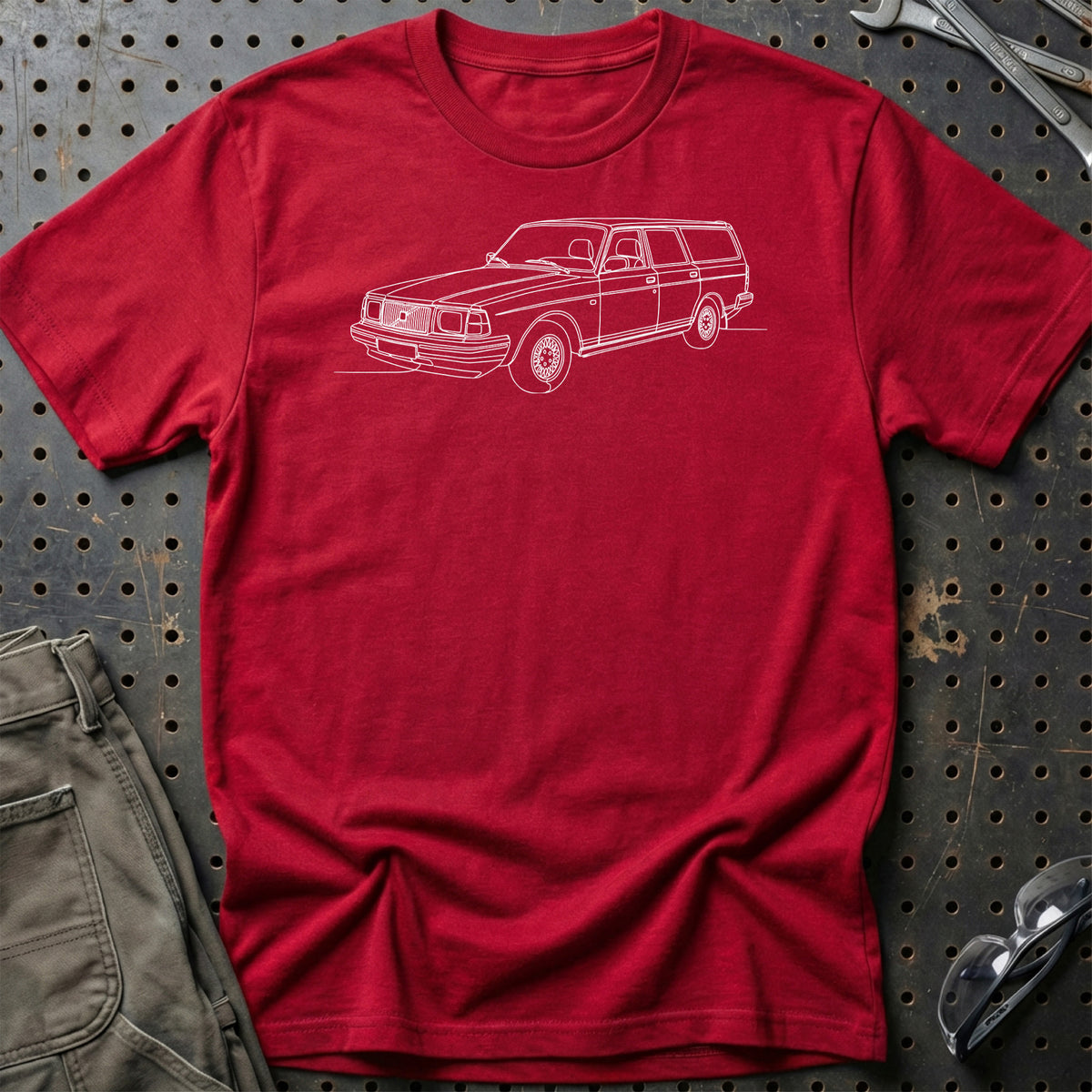 Volvo 245 Wagon - One Line Style T-Shirt-Beklædning-Volvo-Rød-S-Garage Culture Shop- garage - man cave - merchandise