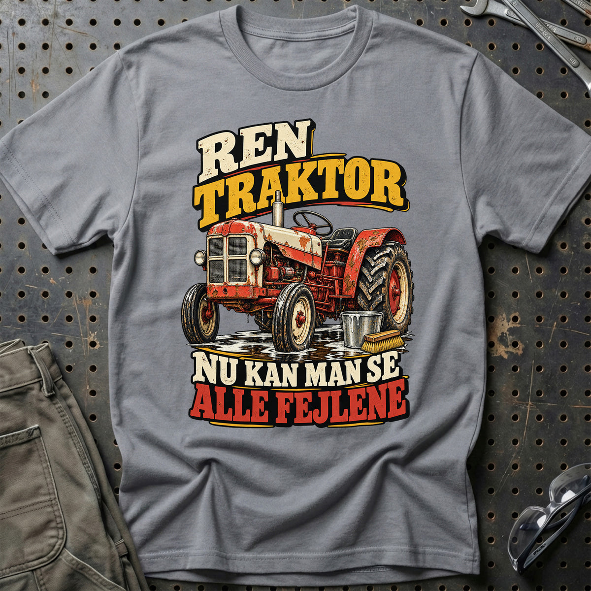 
Ren traktor nu kan man se alle fejlene – Illustration – Unisex T-Shirt – Grå Sport