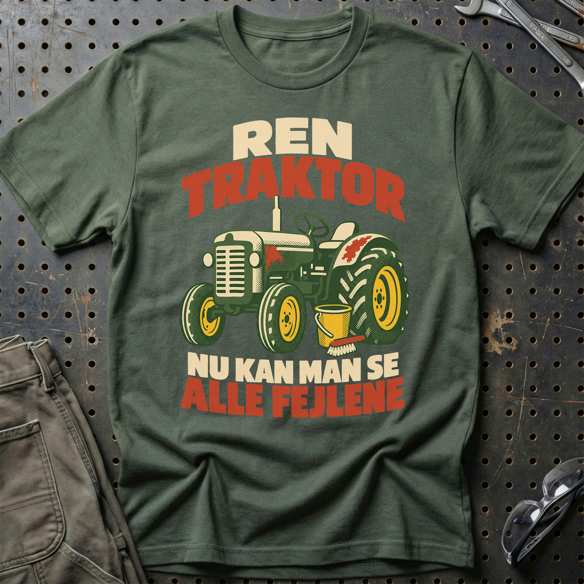 
Ren traktor nu kan man se alle fejlene – Retro – Unisex T-Shirt – Grøn Militær