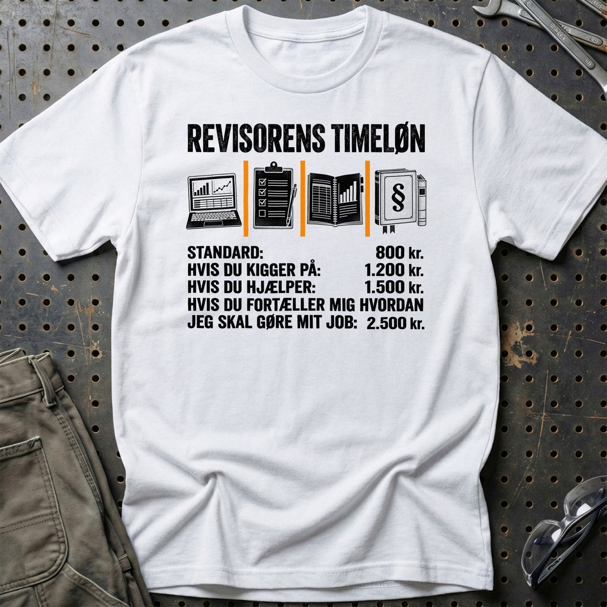 
Revisorens Timeløn – Unisex T-Shirt – Hvid