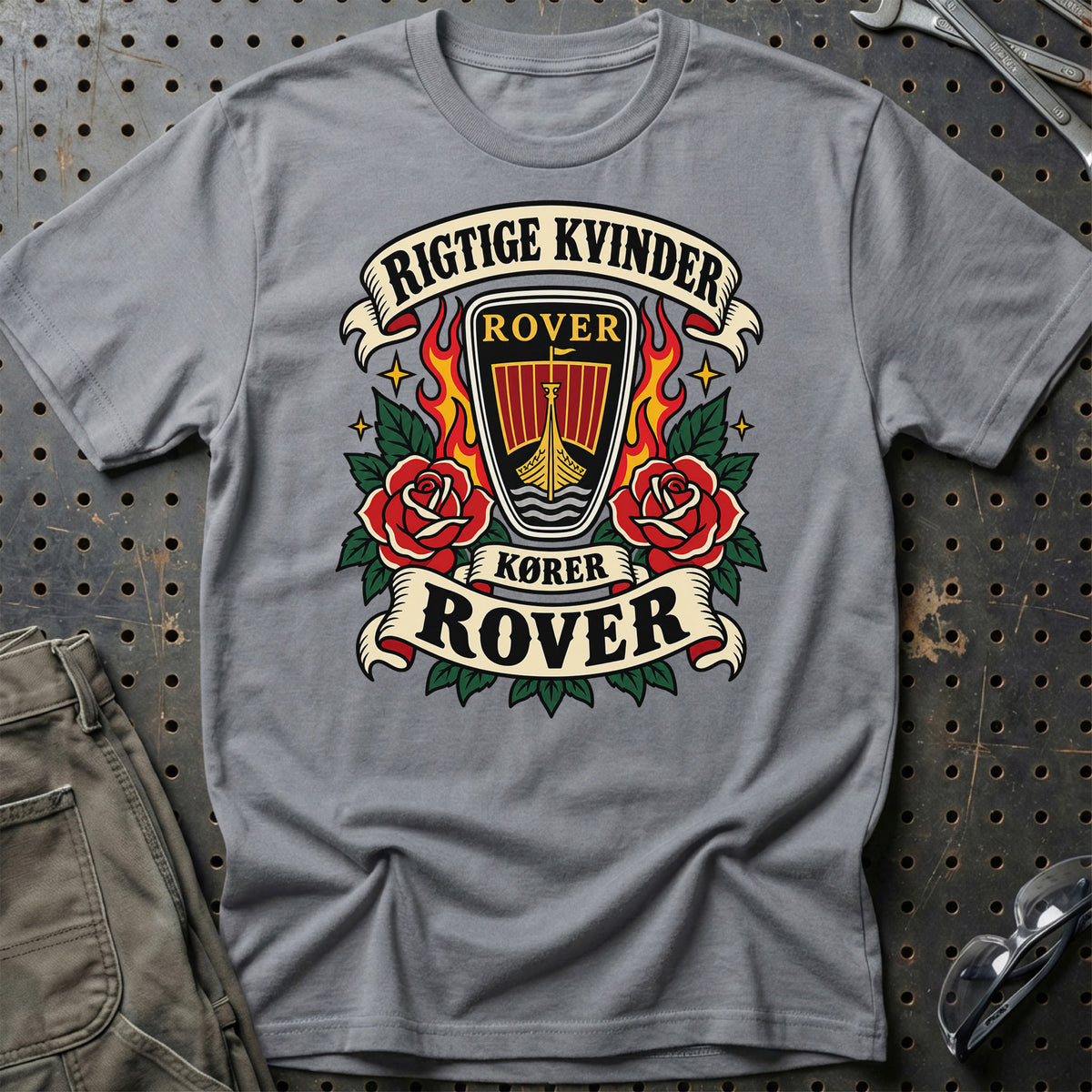 Rover Rigtige Kvinder Kører – Roser og Flammer T-Shirt – Grå Sport
