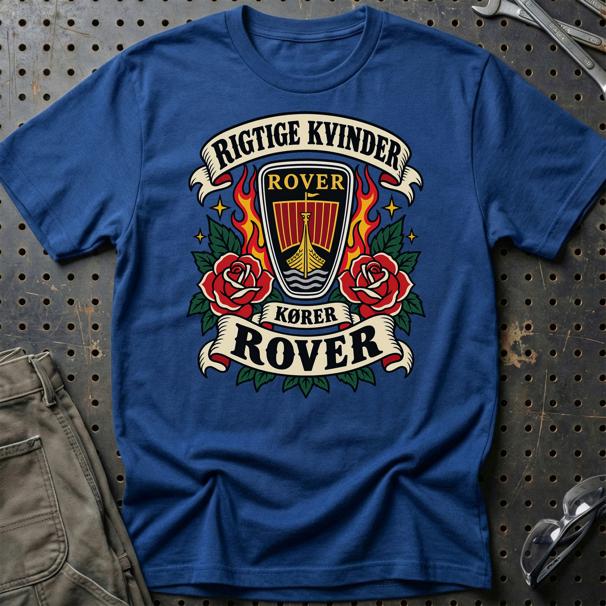 Rover Rigtige Kvinder Kører – Roser og Flammer T-Shirt – Blå Royal