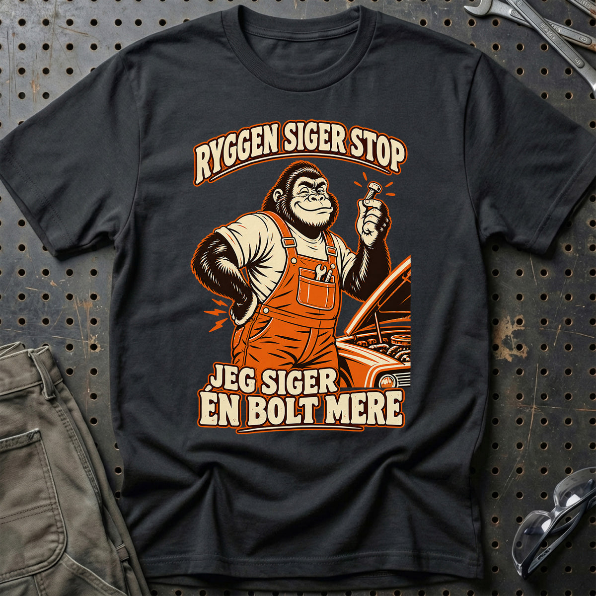 Ryggen siger stop – Jeg siger én bolt mere T-Shirt – Sort