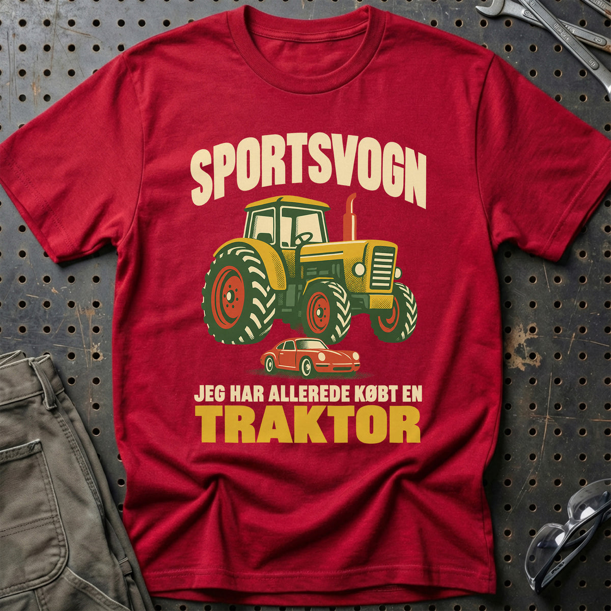 
Sportsvogn jeg har allerede købt en traktor – Retro – Unisex T-Shirt – Rød