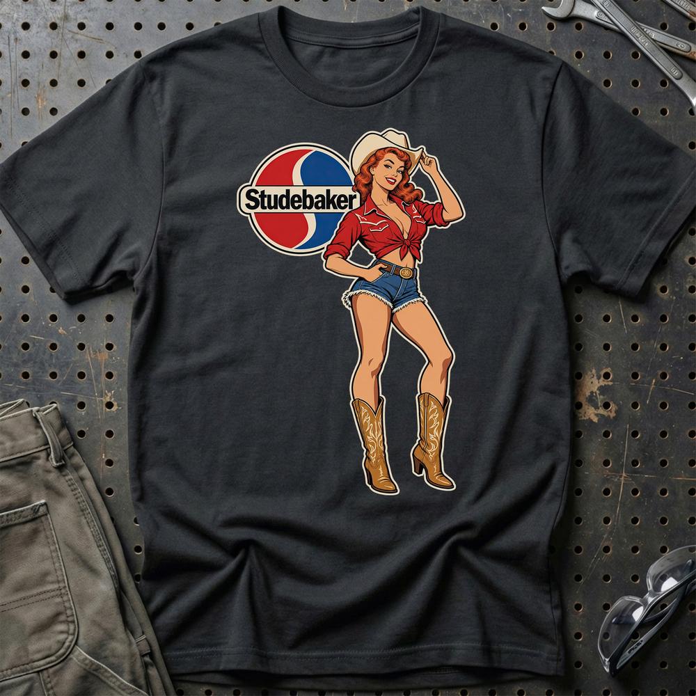 Studebaker Cowboy Pinup T-Shirt – Sort