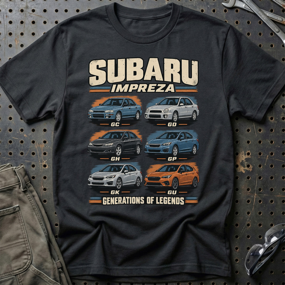 
Subaru Impreza – Generations of Legends T-Shirt – Sort