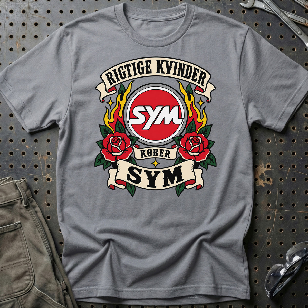 SYM Rigtige Kvinder Kører – Roser og Flammer T-Shirt – Grå Sport