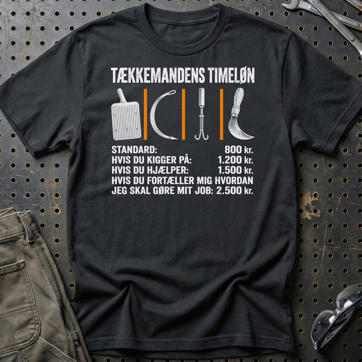 Tækkemandens Timeløn T-Shirt – Sort