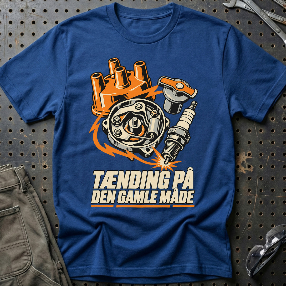 
Tænding på den gamle måde – Unisex T-Shirt – Blå Royal