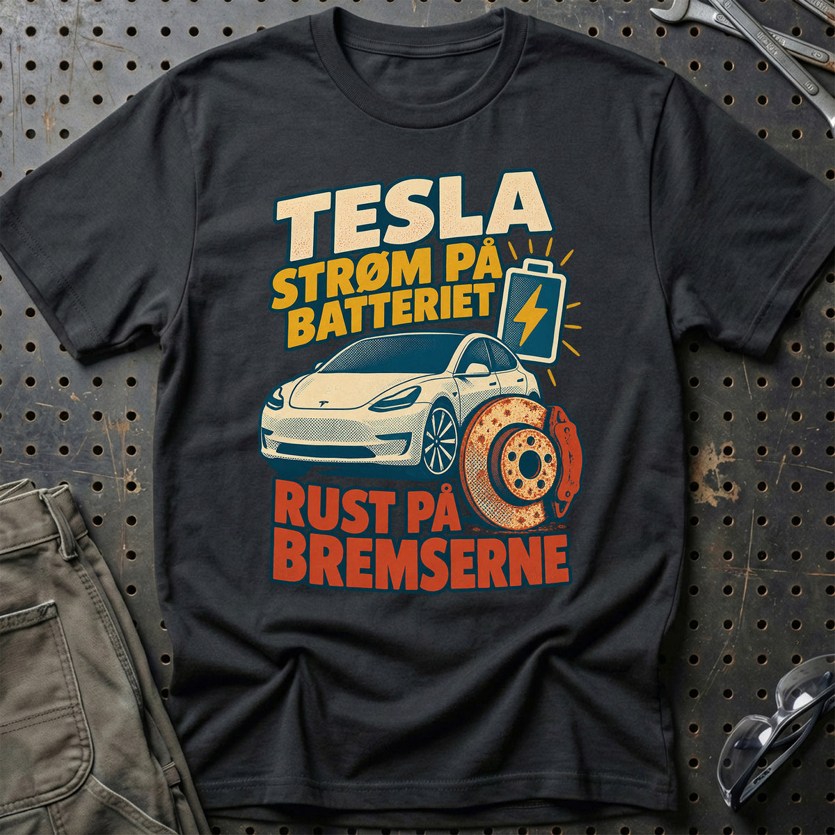 
Tesla – Strøm på batteriet, rust på bremserne – Retro – Unisex T-Shirt – Sort