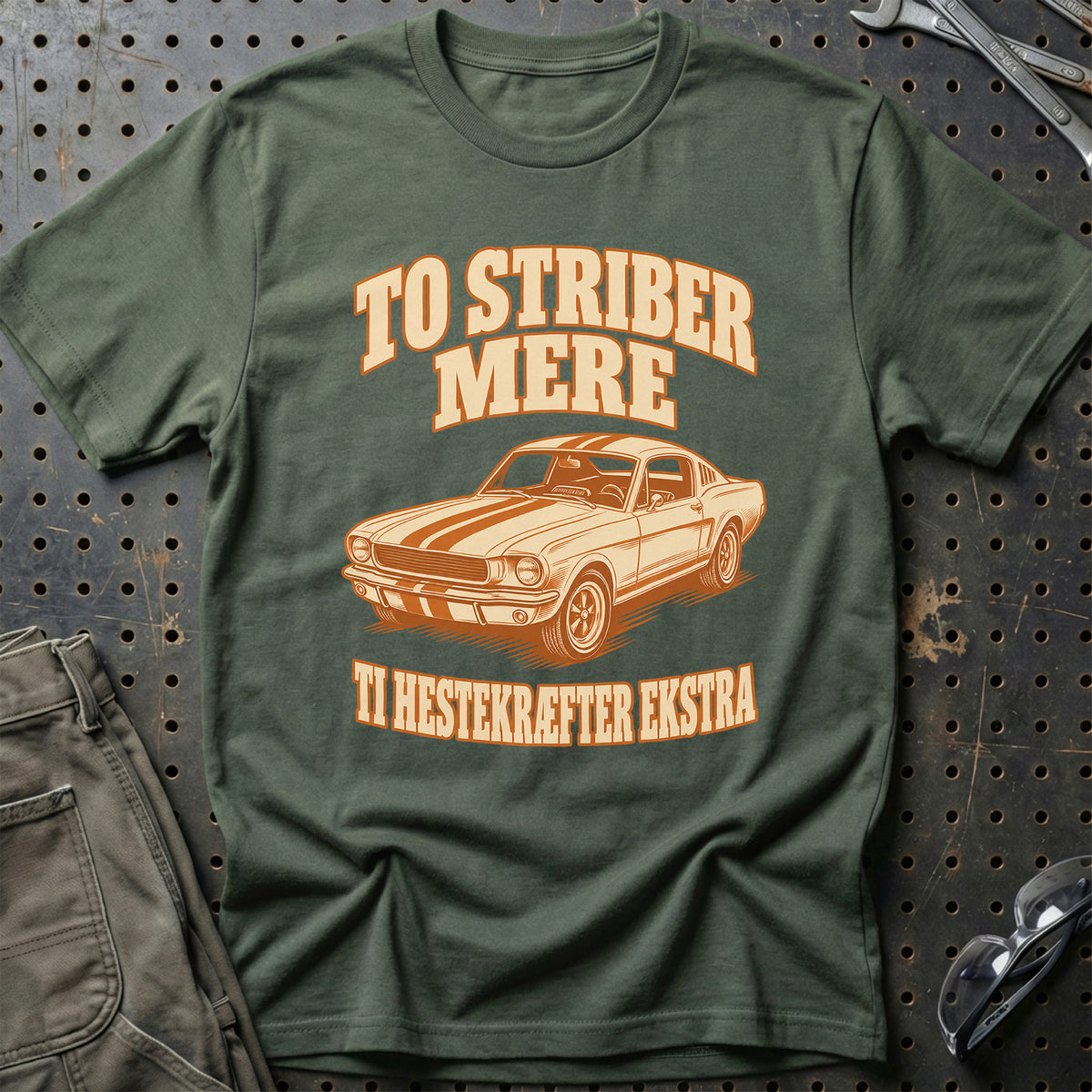 To striber mere – Ti hestekræfter ekstra T-Shirt – Grøn Militær
