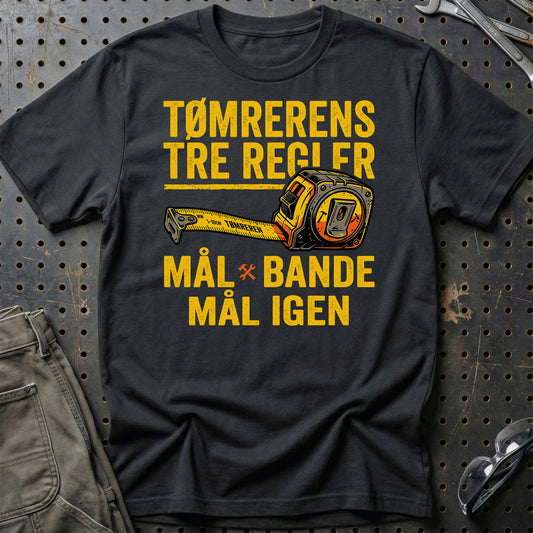 Tømrerens Tre Regler – Mål Bande Mål Igen – Unisex T-Shirt