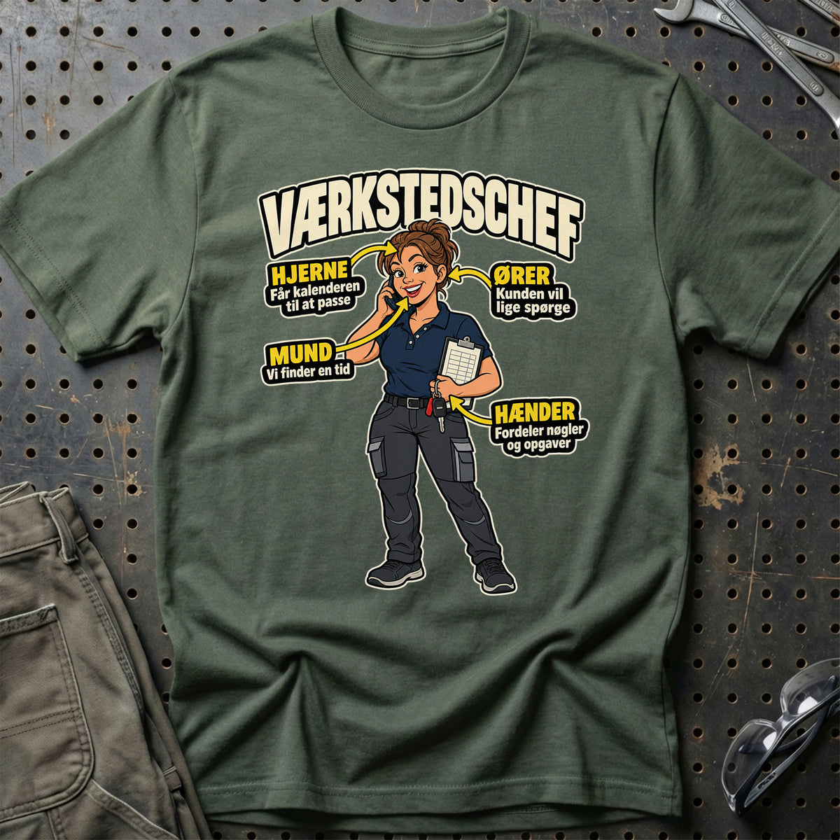 Værkstedschef – Anatomi T-Shirt – Grøn Militær