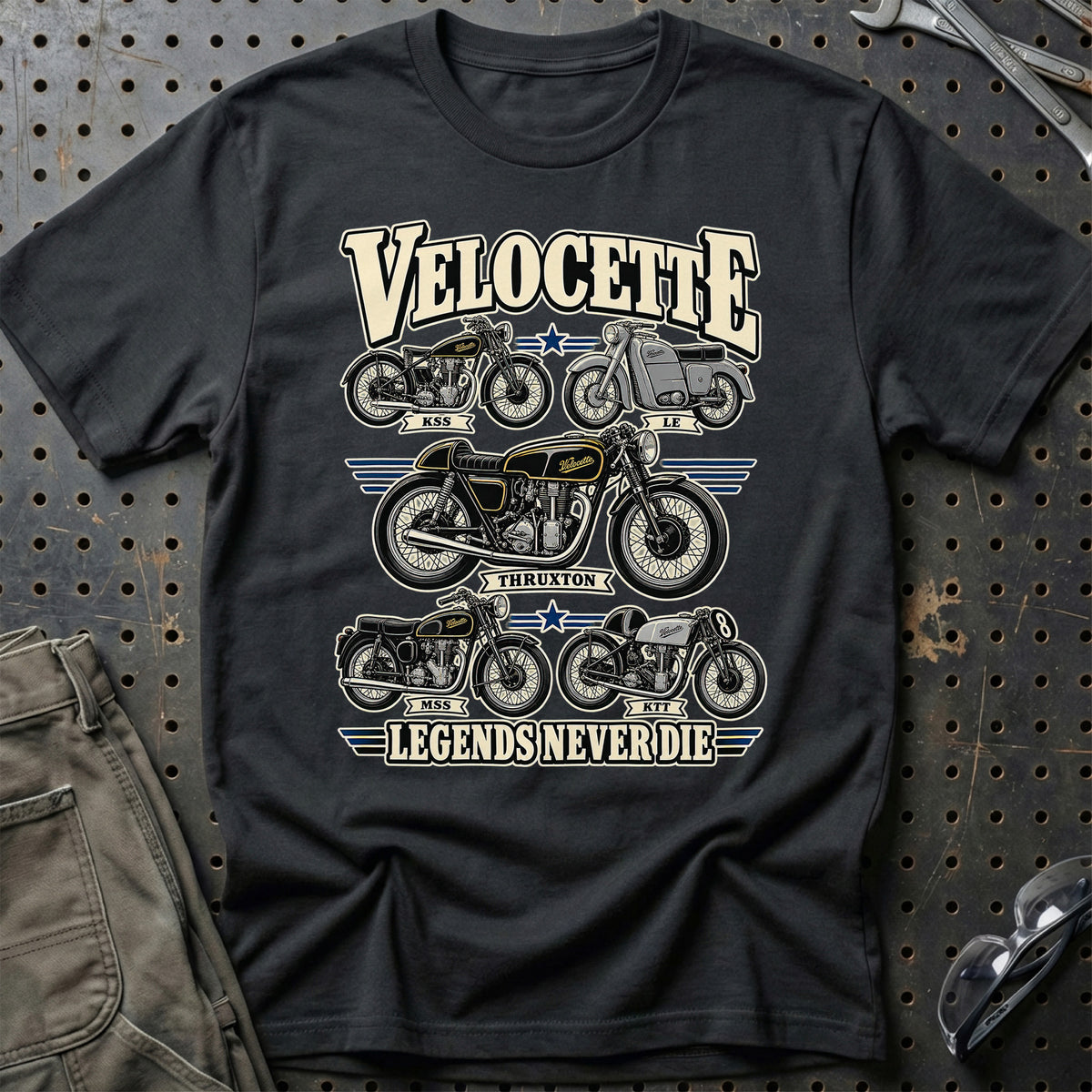 Velocette Legends Never Die T-Shirt – Sort