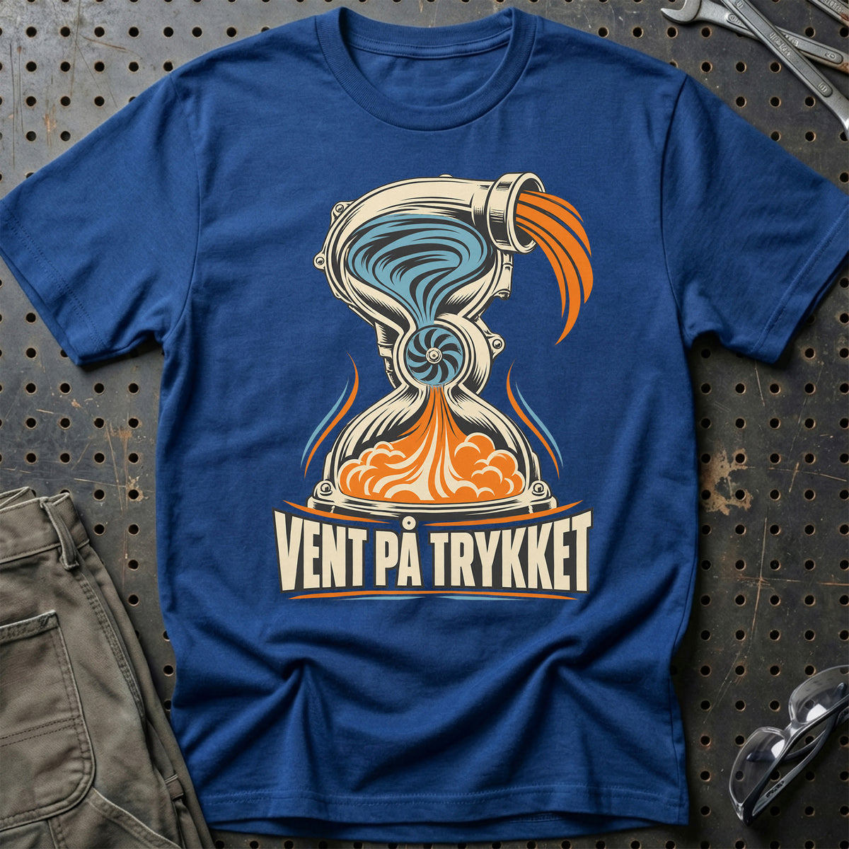 
Vent på trykket – Unisex T-Shirt – Blå Royal