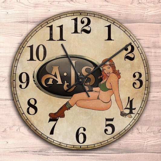 AJS Pin-Up Vintage Vægur Rundt-Clock-AJS-Garage Culture Shop- garage - man cave - merchandise