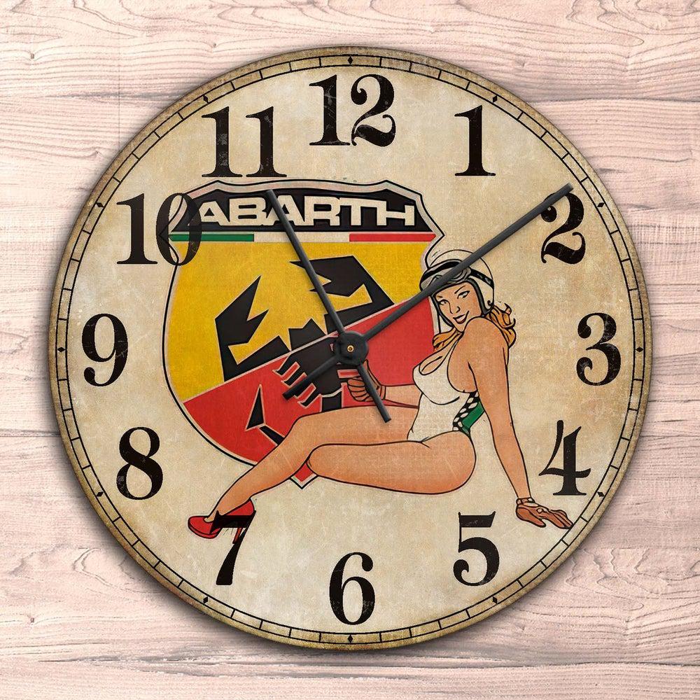 Abarth Pin-Up Vintage Vægur Rundt-Clock-Abarth-Garage Culture Shop- garage - man cave - merchandise