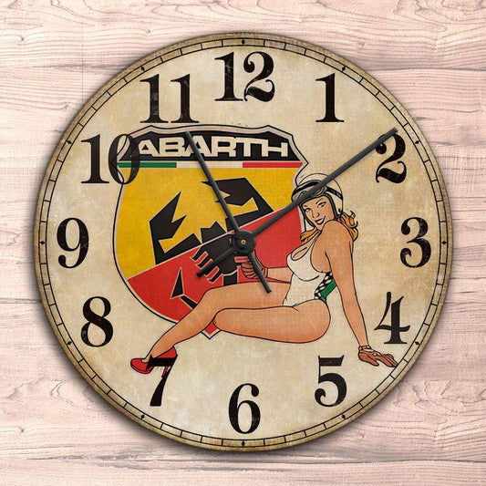 Abarth Pin-Up Vintage Vægur Rundt-Clock-Abarth-Garage Culture Shop- garage - man cave - merchandise