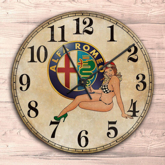 Alfa Romeo Pin-Up Vintage Vægur Rundt-Clock-Alfa Romeo-Garage Culture Shop- garage - man cave - merchandise