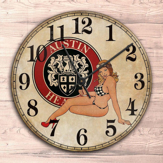 Austin Healey Pin-Up Vintage Vægur Rundt-Clock-Austin Healey-Garage Culture Shop- garage - man cave - merchandise
