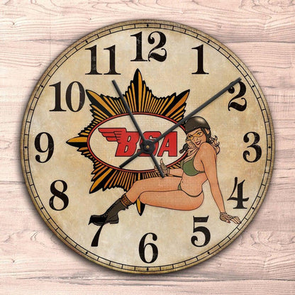 BSA Pin-Up Vintage Vægur Rundt-Clock-BSA-Garage Culture Shop- garage - man cave - merchandise