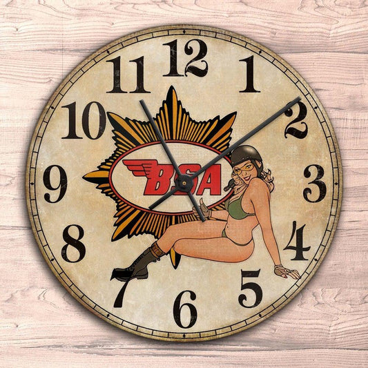 BSA Pin-Up Vintage Vægur Rundt-Clock-BSA-Garage Culture Shop- garage - man cave - merchandise