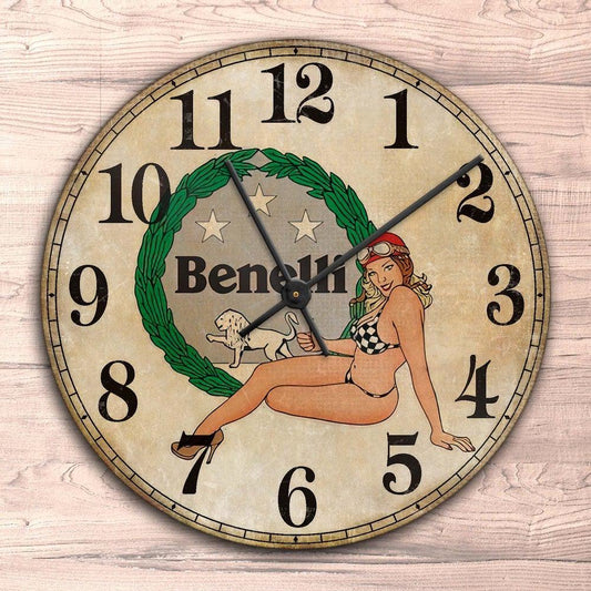 Benelli Pin-Up Vintage Vægur Rundt-Clock-Benelli-Garage Culture Shop- garage - man cave - merchandise