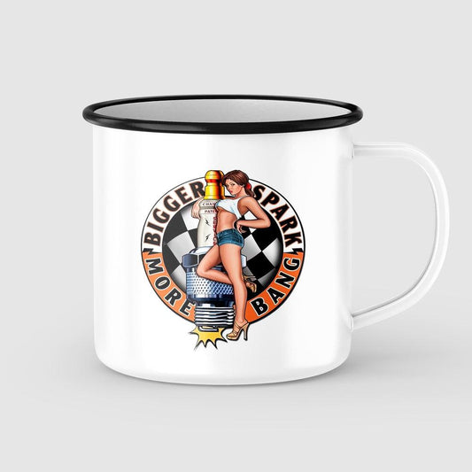 Bigger Spark More Bang Pin-Up Vintage Emaljekrus-Krus-Vintage Garage-Garage Culture Shop- garage - man cave - merchandise