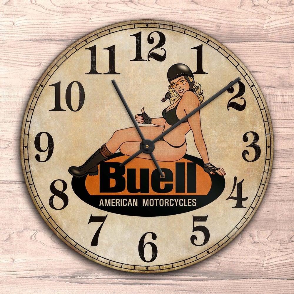 Buell Pin-Up Vintage Vægur Rundt-Clock-Buell-Garage Culture Shop- garage - man cave - merchandise