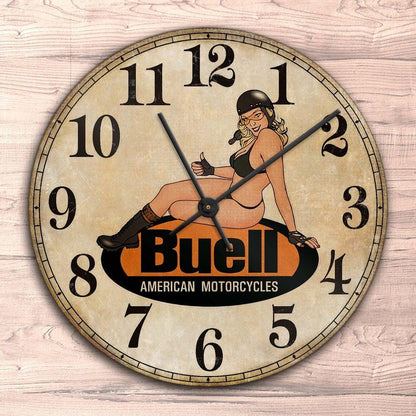 Buell Pin-Up Vintage Vægur Rundt-Clock-Buell-Garage Culture Shop- garage - man cave - merchandise