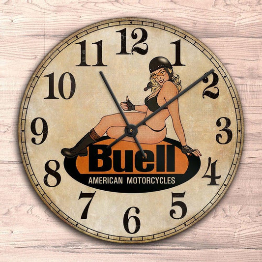 Buell Pin-Up Vintage Vægur Rundt-Clock-Buell-Garage Culture Shop- garage - man cave - merchandise