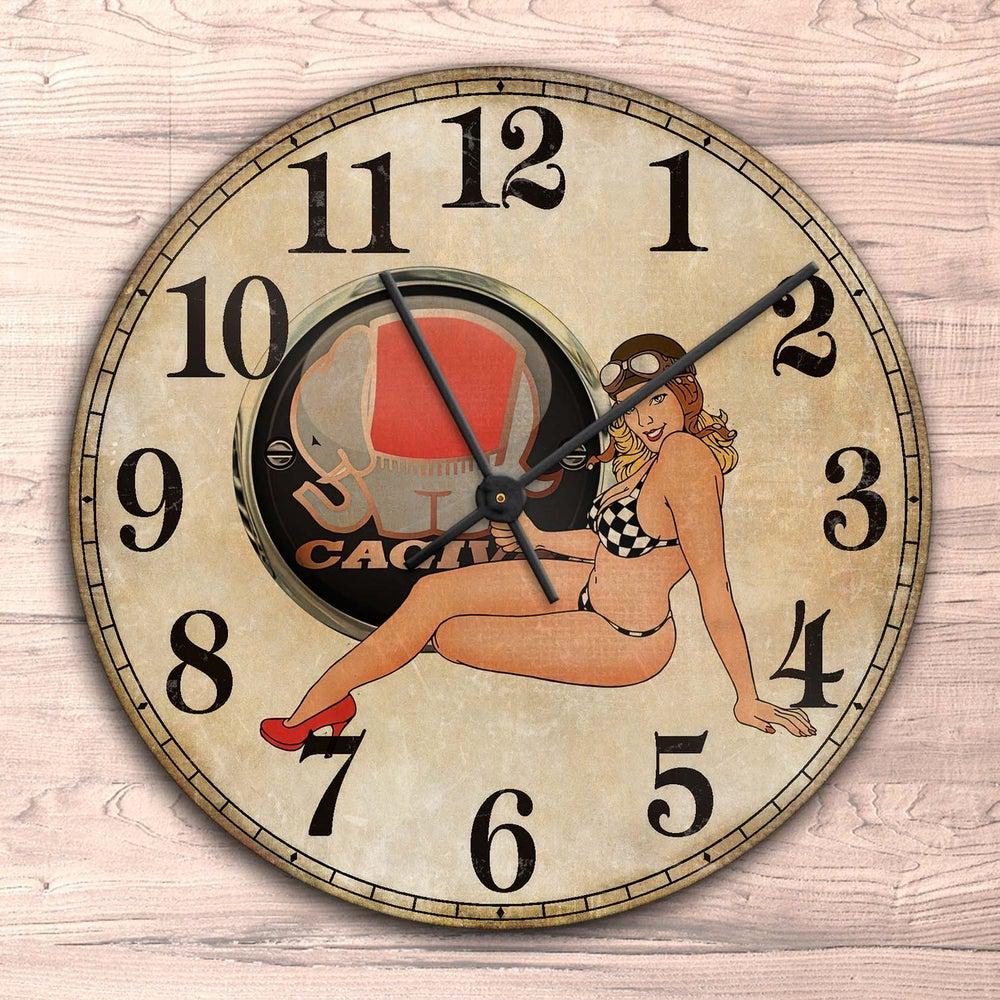 Cagiva Pin-Up Vintage Vægur Rundt-Clock-Cagiva-Garage Culture Shop- garage - man cave - merchandise