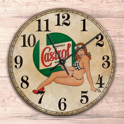Castrol Pin-Up Vintage Vægur Rundt-Clock-Motoroil-Garage Culture Shop- garage - man cave - merchandise