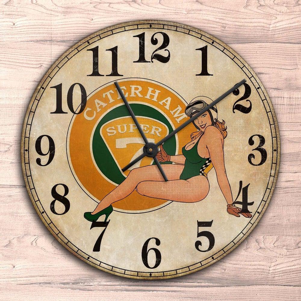 Caterham Super 7 Pin-Up Vintage Vægur Rundt-Clock-Caterham-Garage Culture Shop- garage - man cave - merchandise