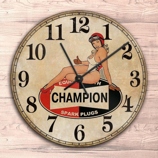 Champion Pin-Up Vintage Vægur Rundt-Clock-Motoroil-Garage Culture Shop- garage - man cave - merchandise