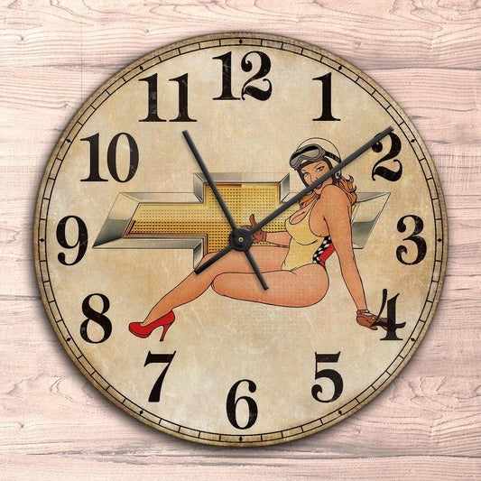 Chevrolet Pin-Up Vintage Vægur Rundt-Clock-Chevrolet-Garage Culture Shop- garage - man cave - merchandise