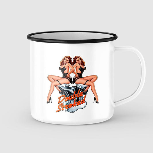 Double Stroked Harley Pin-Up Vintage Emaljekrus-Krus-Vintage Garage-Garage Culture Shop- garage - man cave - merchandise