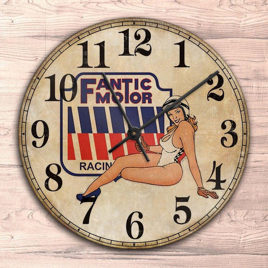 Fantic Pin-Up Vintage Vægur Rundt-Clock-Fantic-Garage Culture Shop- garage - man cave - merchandise