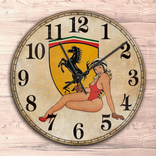 Ferrari Pin-Up Vintage Vægur Rundt-Clock-Ferrari-Garage Culture Shop- garage - man cave - merchandise