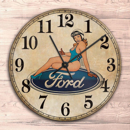 Ford Pin-Up Vintage Vægur Rundt-Clock-Ford-Garage Culture Shop- garage - man cave - merchandise