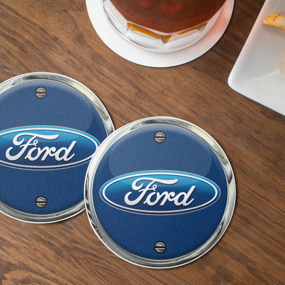 Ford Runde Skilte , Musemåtte Rundt , Kop Underlag, Underlagssæt-Runde Skilte-Ford-Kop Underlag Glas Rundt 10 cm 4-stk-Garage Culture Shop- garage - man cave - merchandise