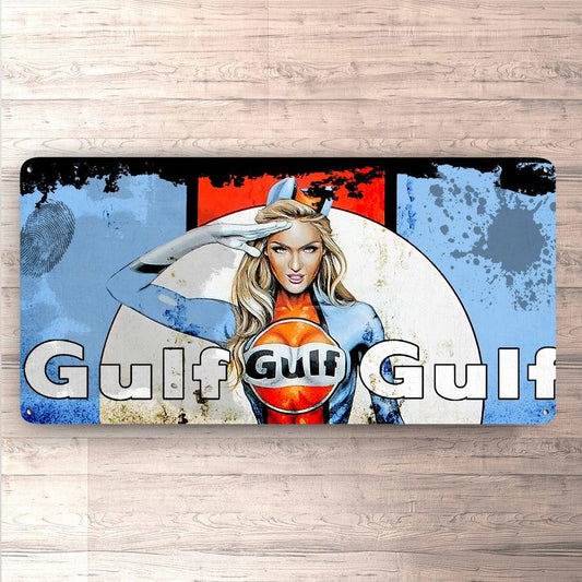 Gulf 1 Pin-Up Vintage 30x60cm Skilt-Skilte-Motoroil-Garage Culture Shop- garage - man cave - merchandise