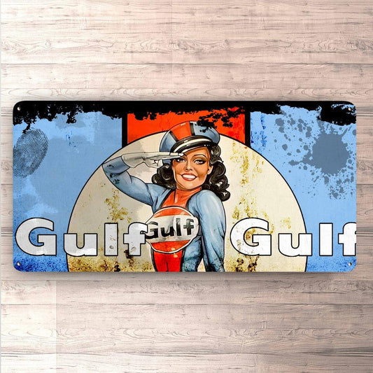 Gulf 2 Pin-Up Vintage 30x60cm Skilt-Skilte-Motoroil-Garage Culture Shop- garage - man cave - merchandise