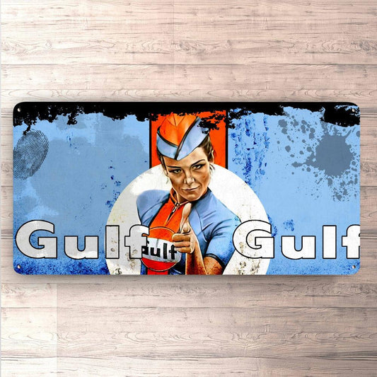 Gulf 3 Pin-Up Vintage 30x60cm Skilt-Skilte-Motoroil-Garage Culture Shop- garage - man cave - merchandise