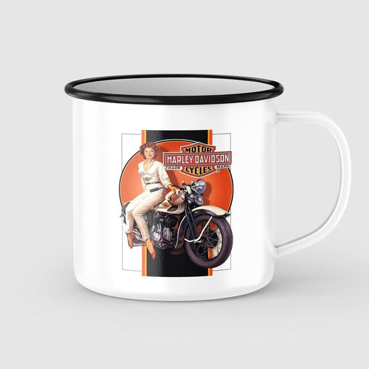 Harley Davidson Pin-Up Vintage Emaljekrus-Krus-Vintage Garage-Garage Culture Shop- garage - man cave - merchandise